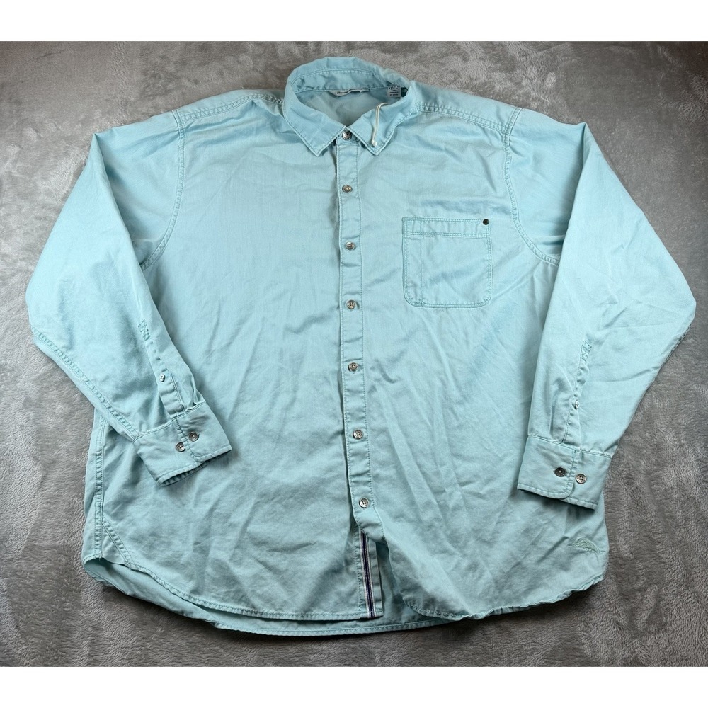Tommy Bahama Shirt Men's 2XL Seafoam Green Long Sleeve Button Up Casual